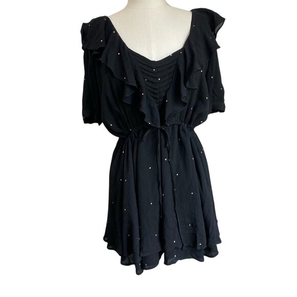 For Love & Lemons Disco Baby Black Ruffle Gold Star Mini Dress Size Small - Picture 1 of 10